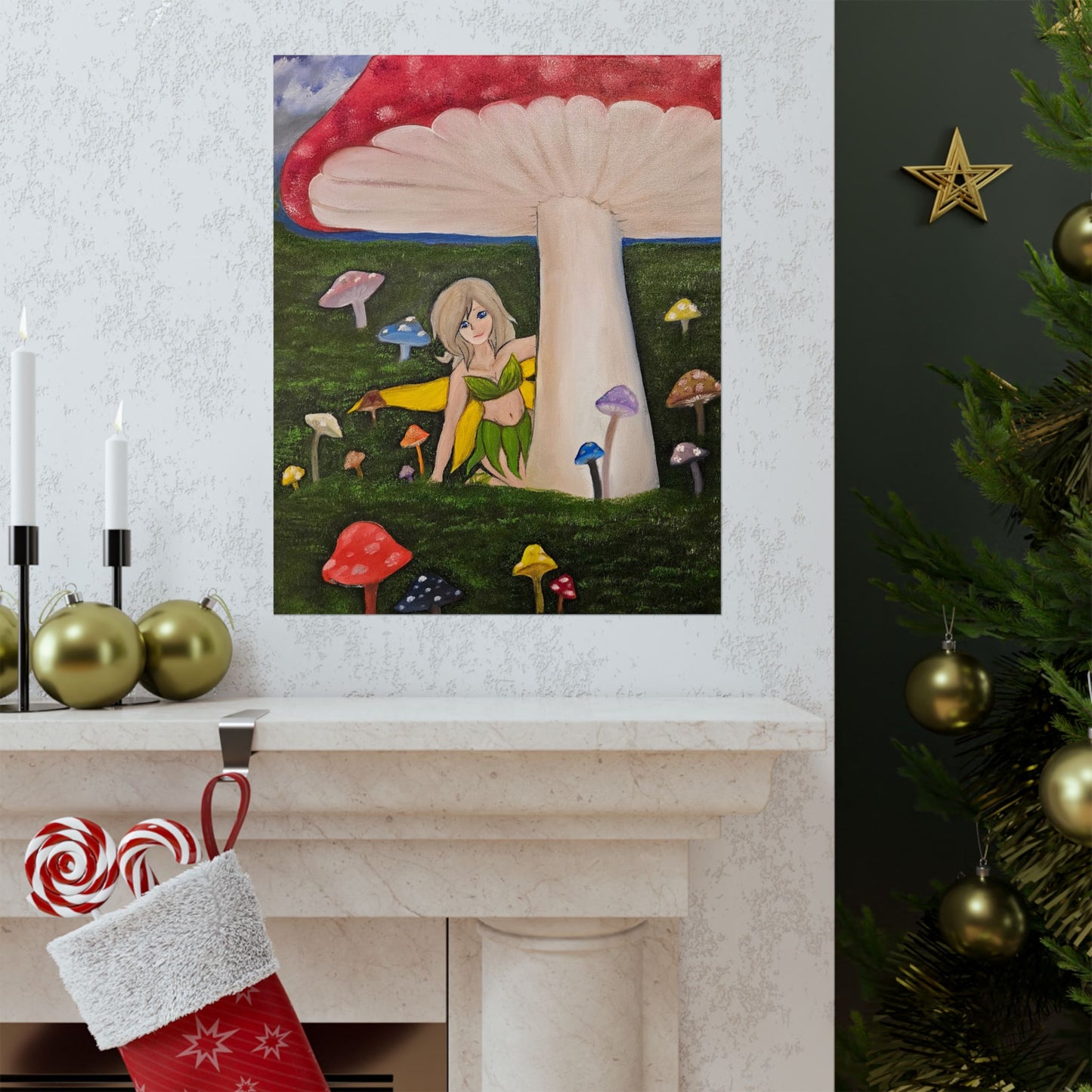 Whimsical Fairy Mushroom Matte Vertical Poster - Enchanting Artwork for Home Decor