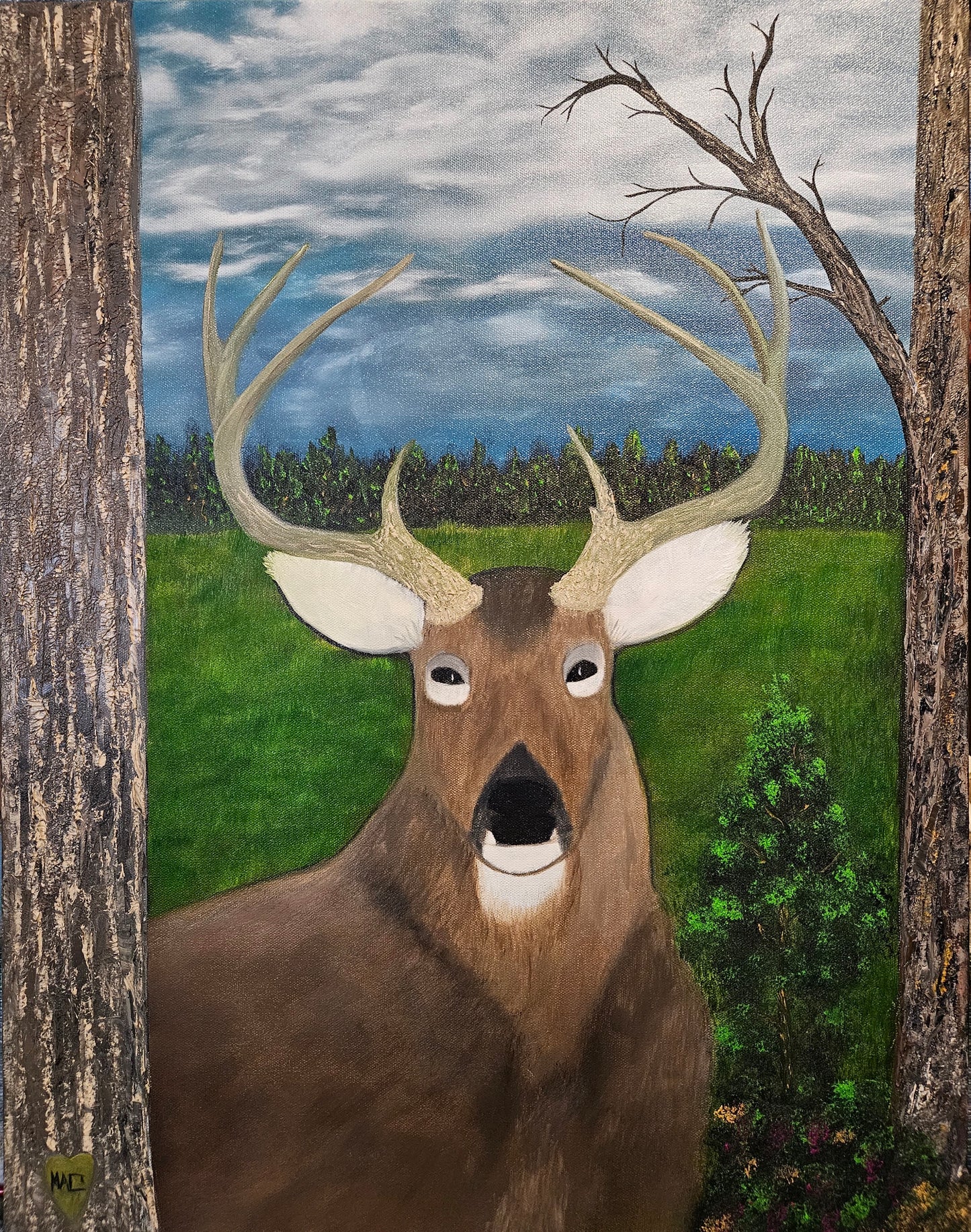 #68 What the Buck! Oil painting on 22x28 stretched canvas