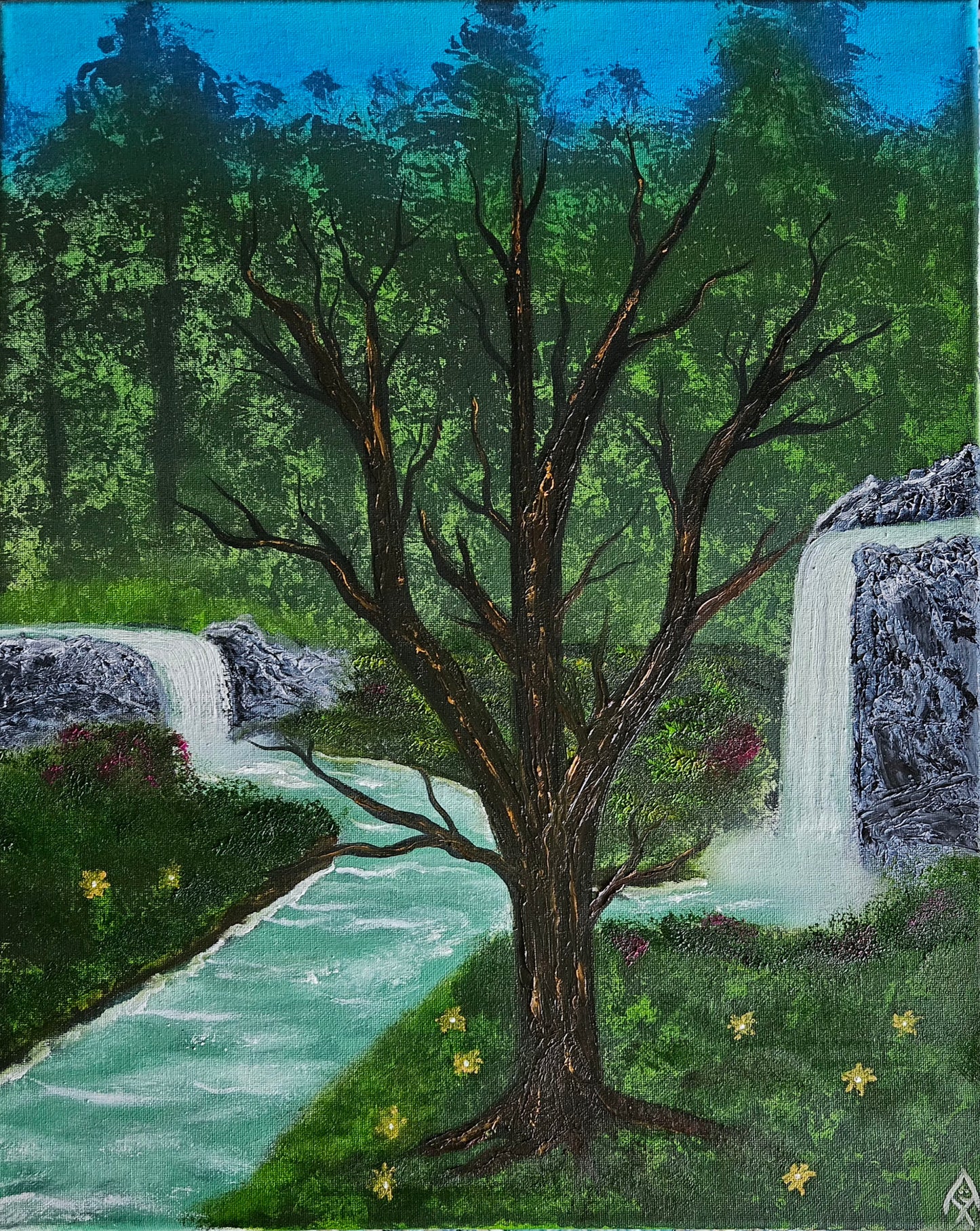 #78 Backwoods Waterfalls on a 16x20 stretched canvas