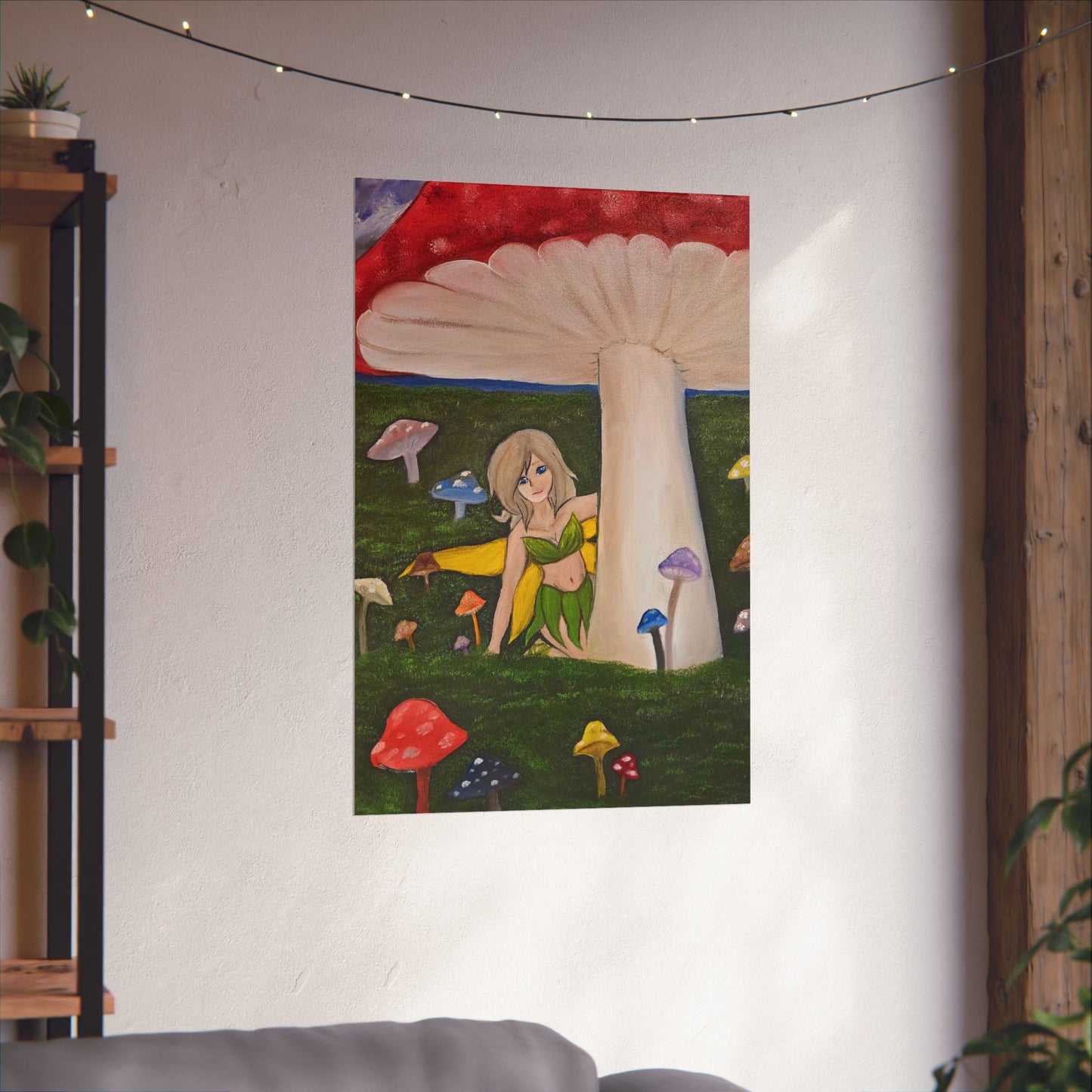 Whimsical Fairy Mushroom Matte Vertical Poster - Enchanting Artwork for Home Decor