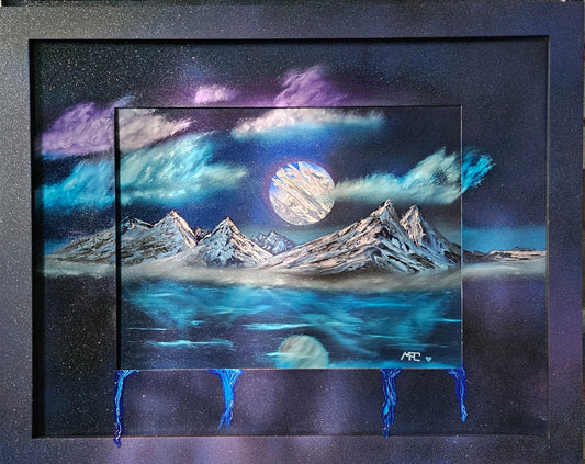 #42 Nightscape 16x20 painted frame oil painting with matte.