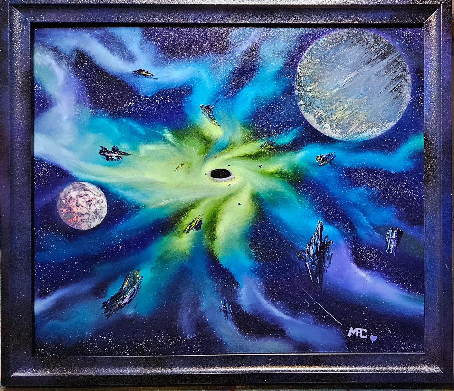 #41 Blackhole Galaxy 18.5x21 painted frame oil painting.