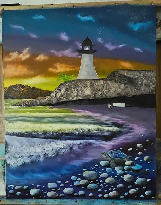 Lighthouse with Sea Turtle Pro Series Canvas 24x30